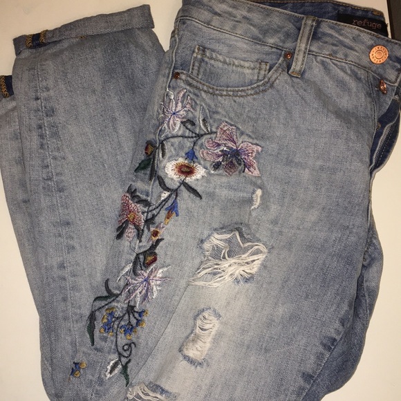 Charlotte Russe Denim - embroidered distressed light washed jeans